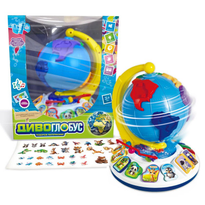 Диво-глобус "WToys", ОЗВУЧУВАННЯ УКРАЇНСЬКОЮ МОВОЮ, 7 віршів, 7 пісень, 10 казок, ноти, цифри, сортер, намистини, підсвічування, в коробці